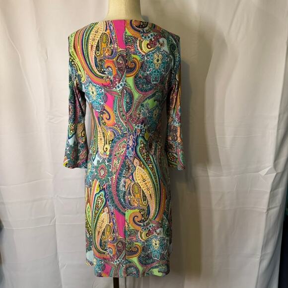 Tommy Hilfiger Paisley Bell Sleeve Dress Size 4 Multicolor Stretch NWT - Picture 3 of 10